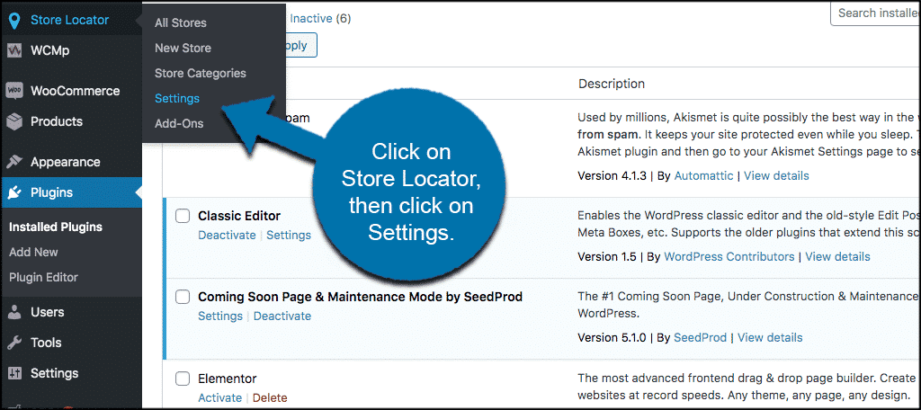 Click store locator then settings