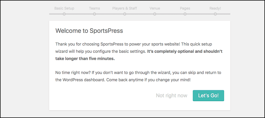 SportsPress welcome page