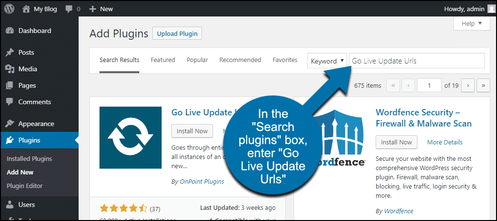 search for the WordPress Go Live Update Urls plugin