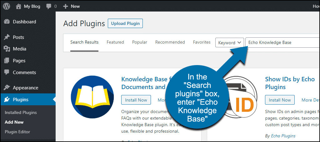 search for the WordPress Echo Knowledge Base plugin