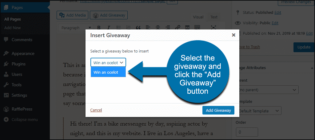 click the “Add Giveaway” button