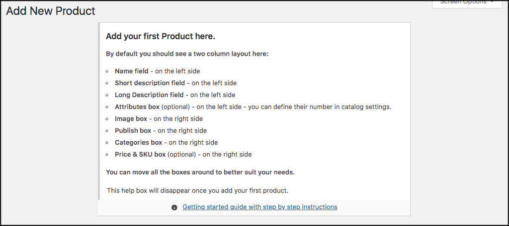 Add first product help box