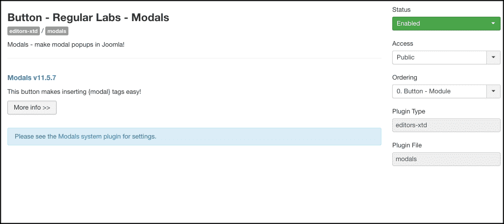 Button configuration for Joomla popup box