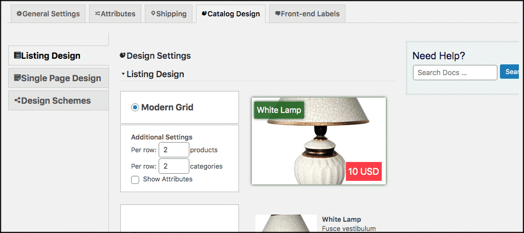 WordPress product catalog design