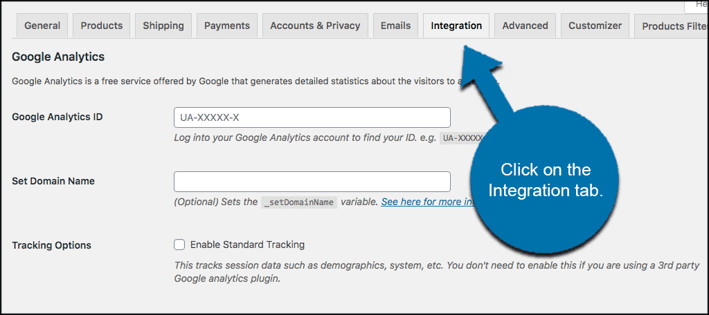 Click Integration tab
