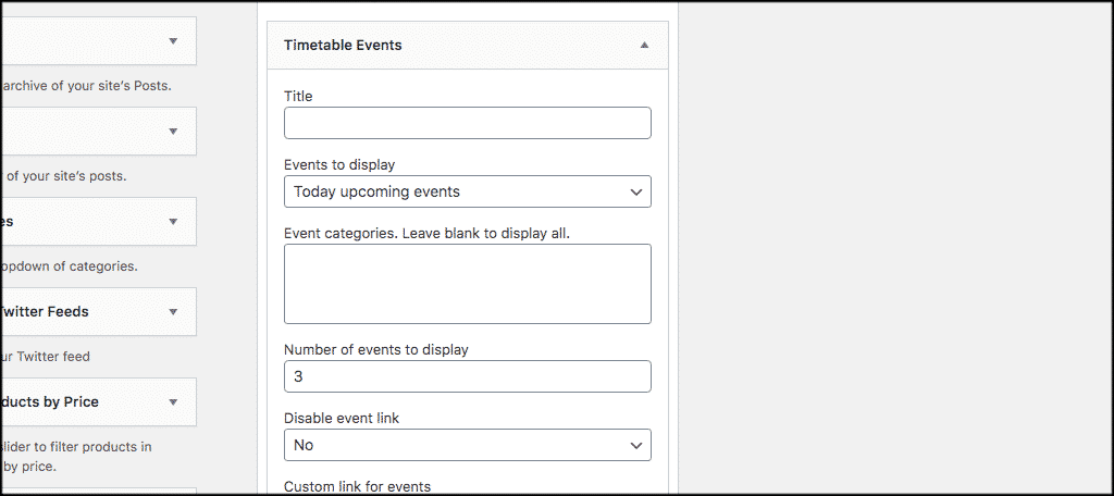 Configure timetable for wordpress widget