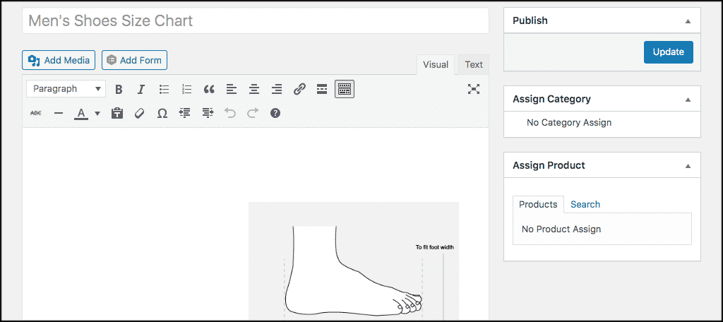 Edit product size charts