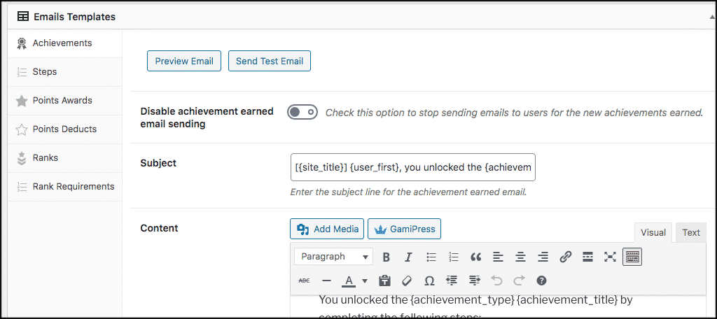 Gamify wordpress email templates