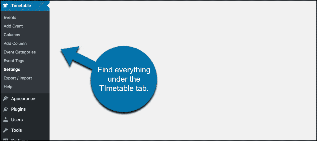 Everything under timetable for wordpress tab