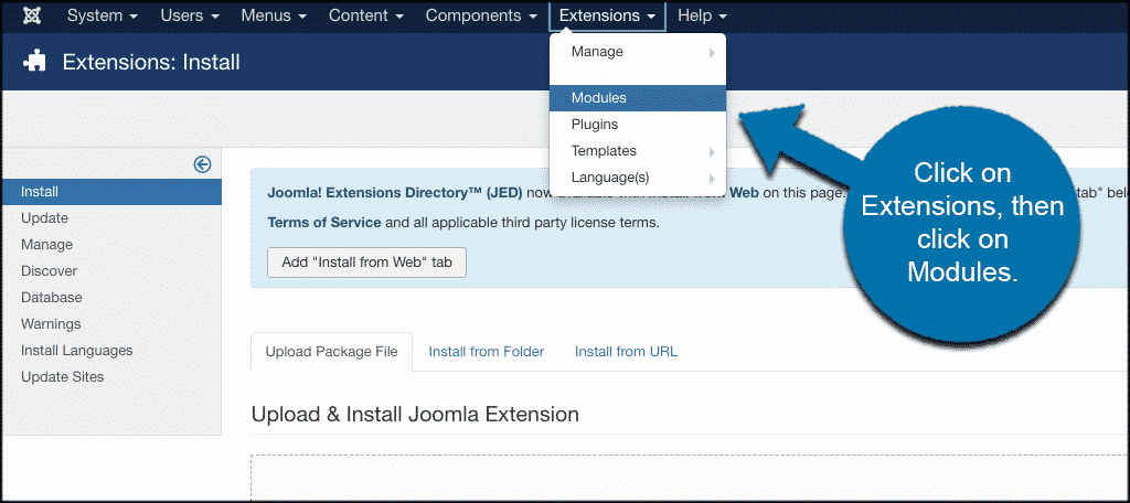 Click extensions then modules