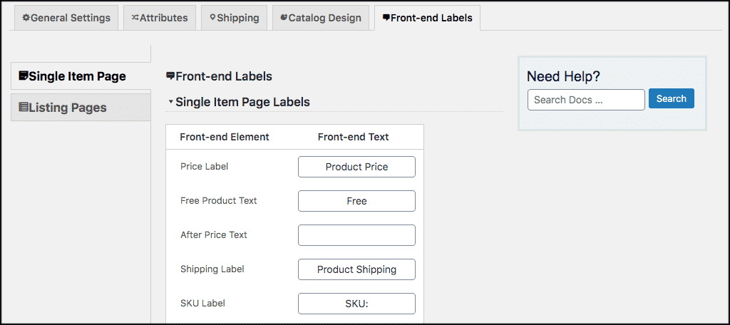 Front end labels