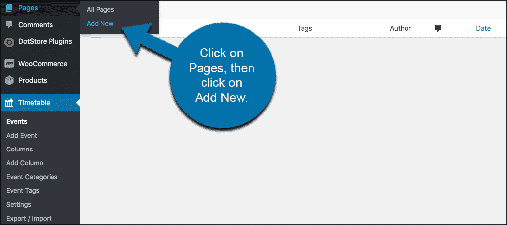 Click pages then click add new