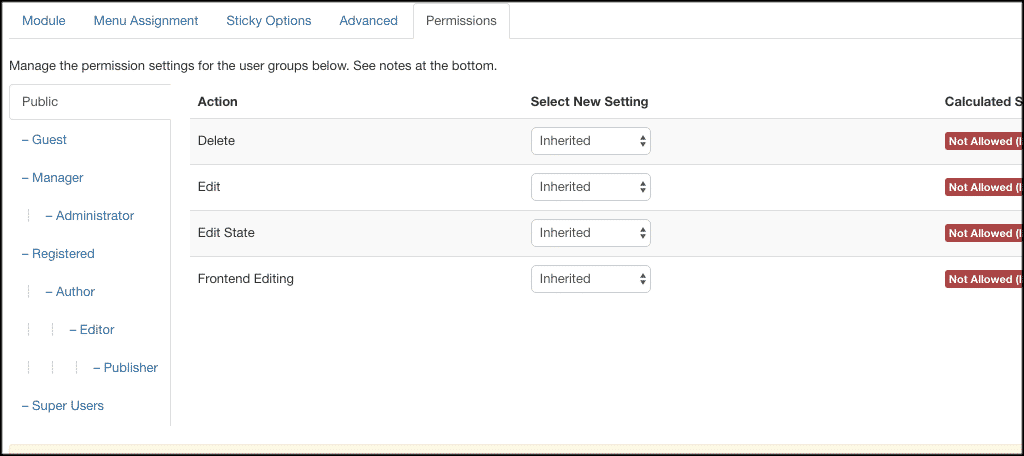 Set joomla donate button permissions here