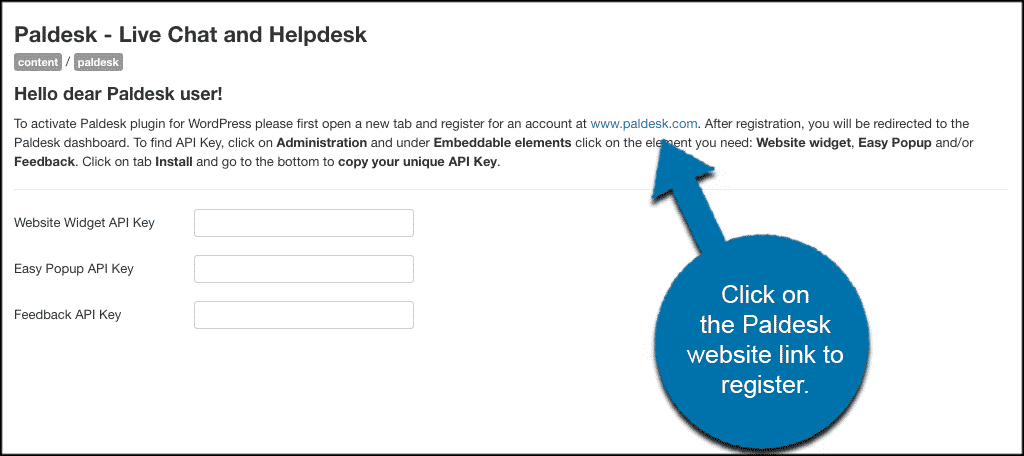 Click paldesk link to register plugin