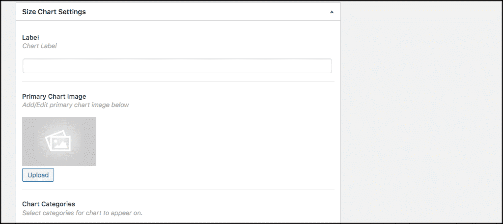 Size chart settings