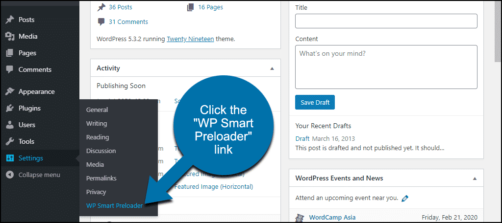 click the "WP Smart Preloader" link