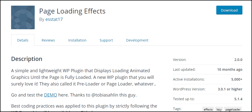 Page Loading Effects plugin