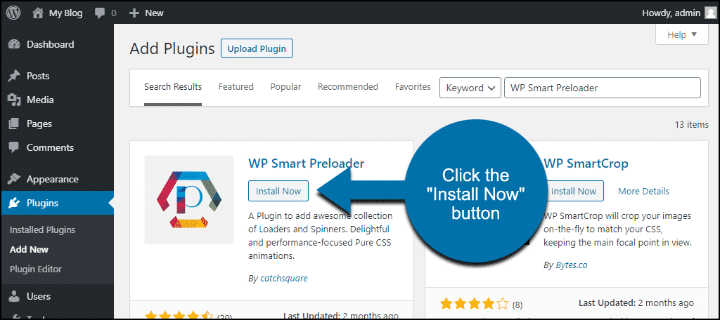 click to install the WordPress WP Smart Preloader plugin