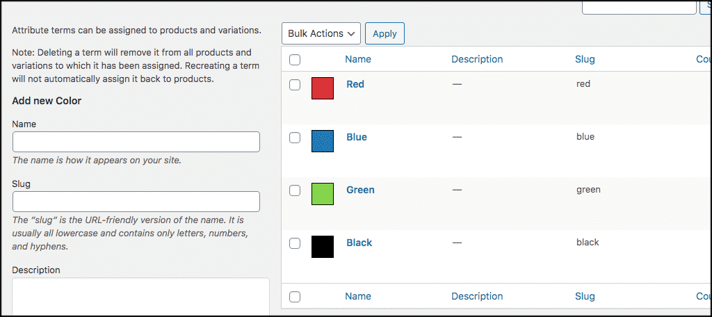 Colors for woocommerce product variations added