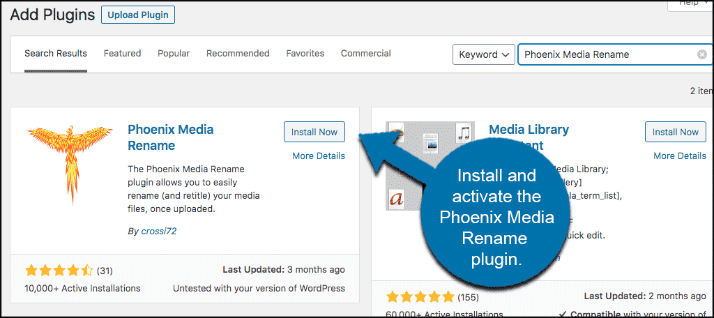 Install and activate rename image in wordpress plugin