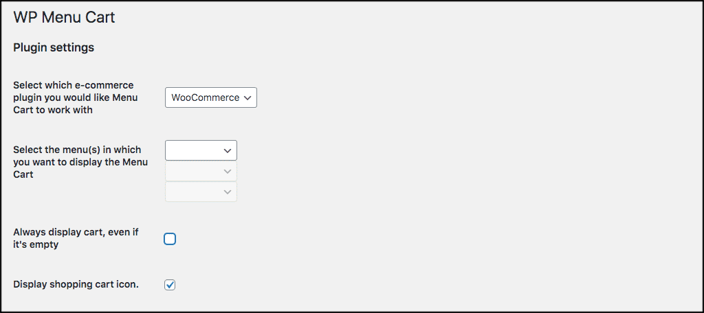 Woocommerce cart icon settings