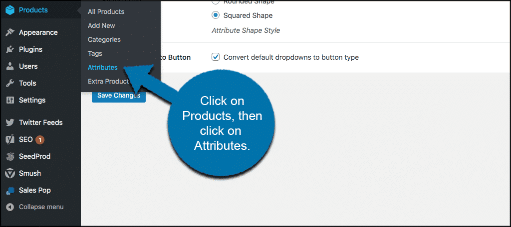 Click products then attributes