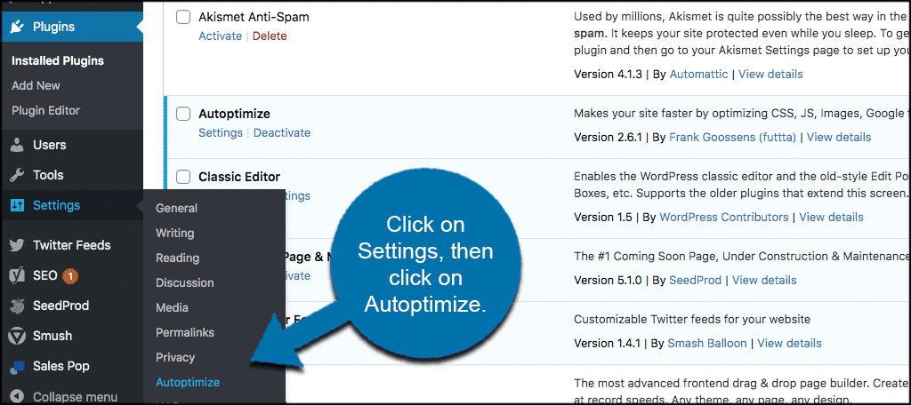 Click settings then autoptimize