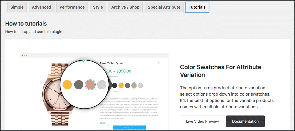 WooCommerce product variations tutorials tab