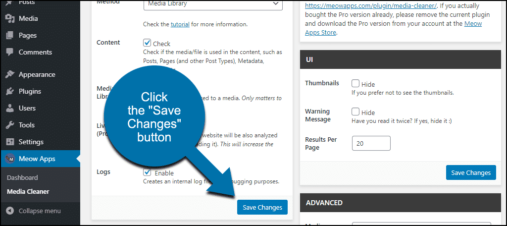 click the "Save Changes" button
