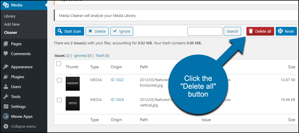 click the "Delete all" button
