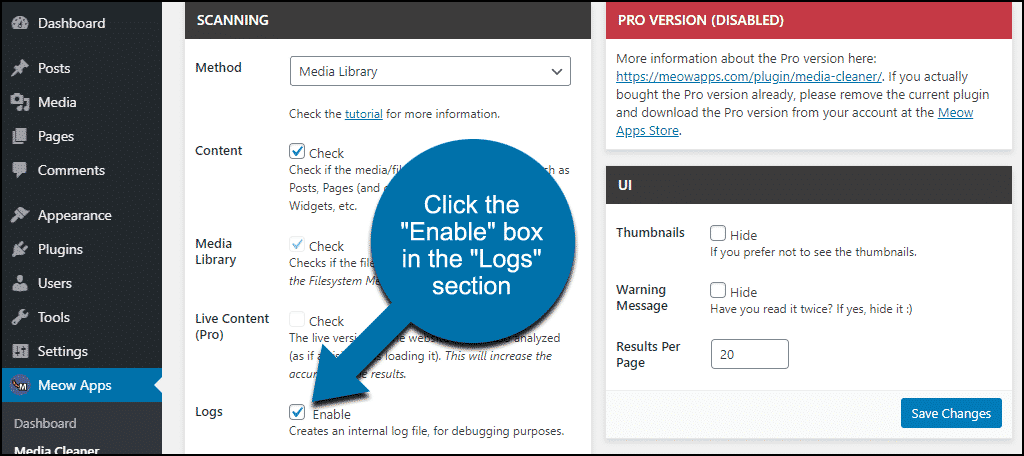 click the "Enable" box