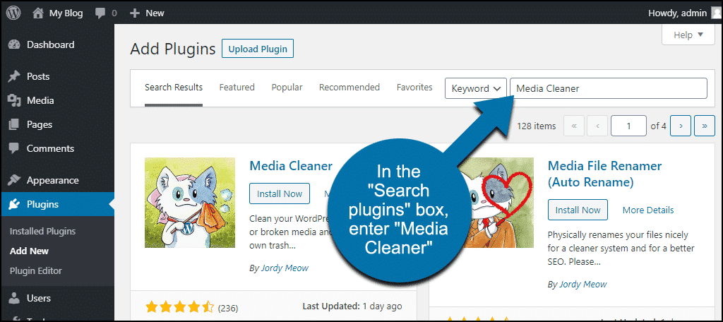 search for the WordPress Media Cleaner plugin