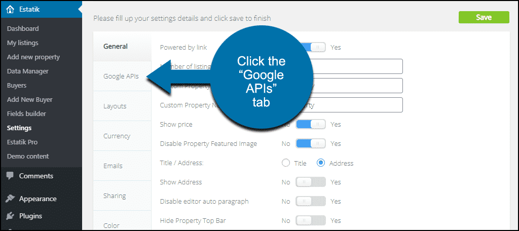 click the "Google APIs" tab