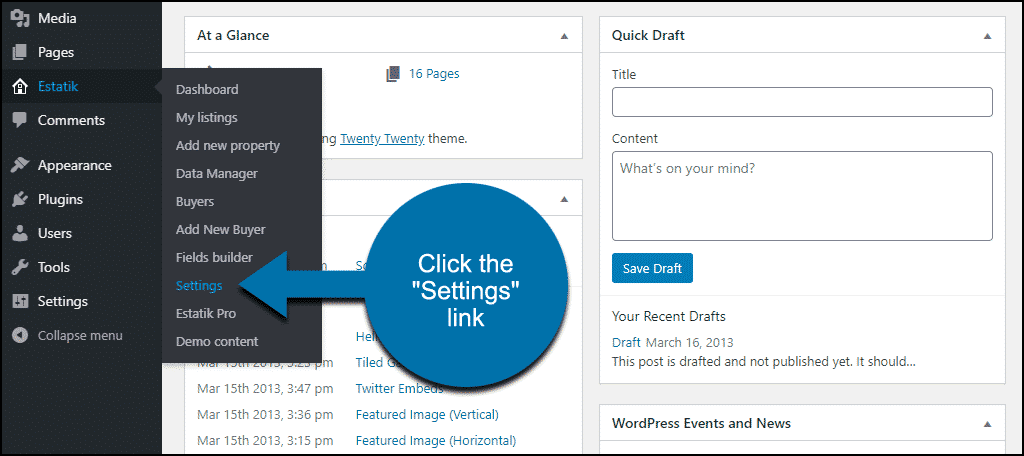 click the "Settings" link