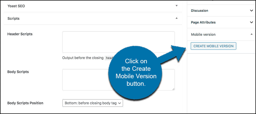Click on the create mobile version button