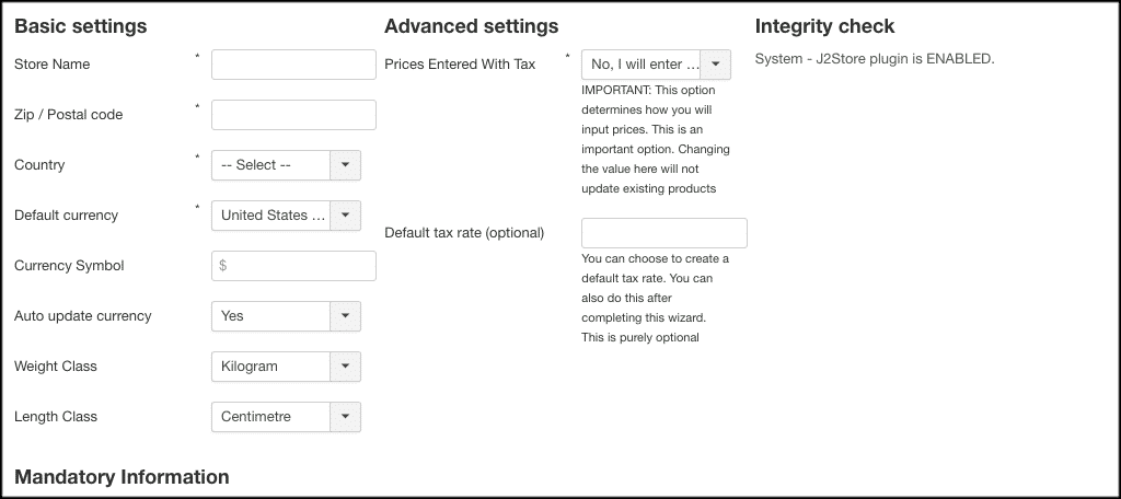 Configuración principal del panel