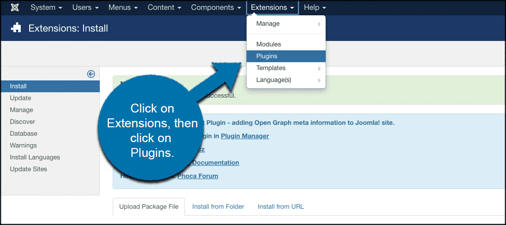 Click on extensions, then click on plugins