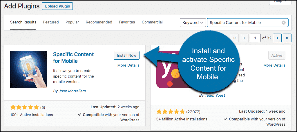 Install and activate specific content for wordpress plugin