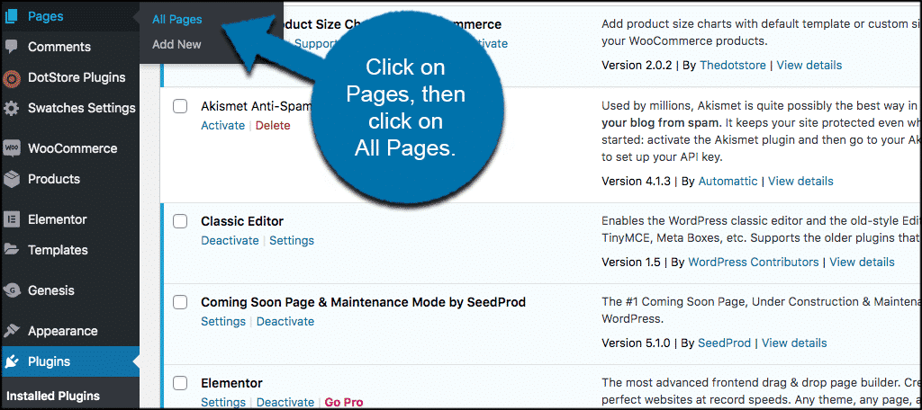Click on pages, all pages