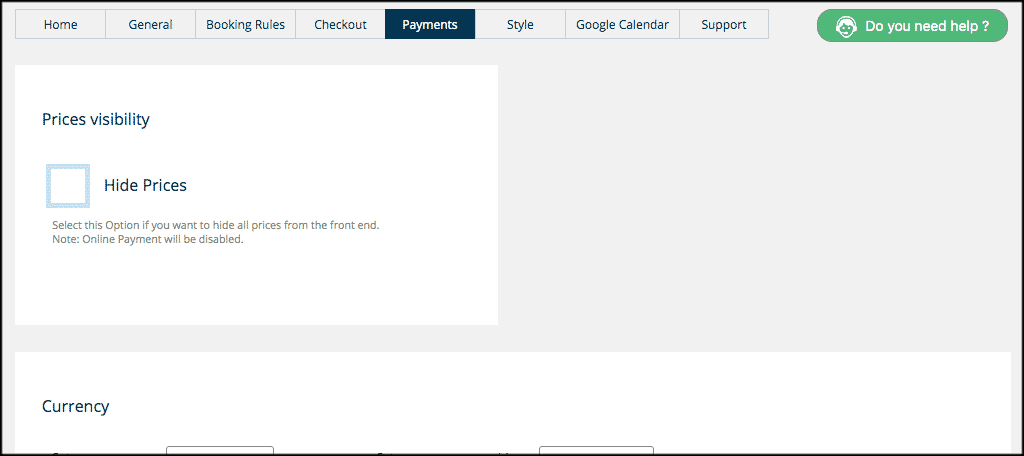 Payments tab