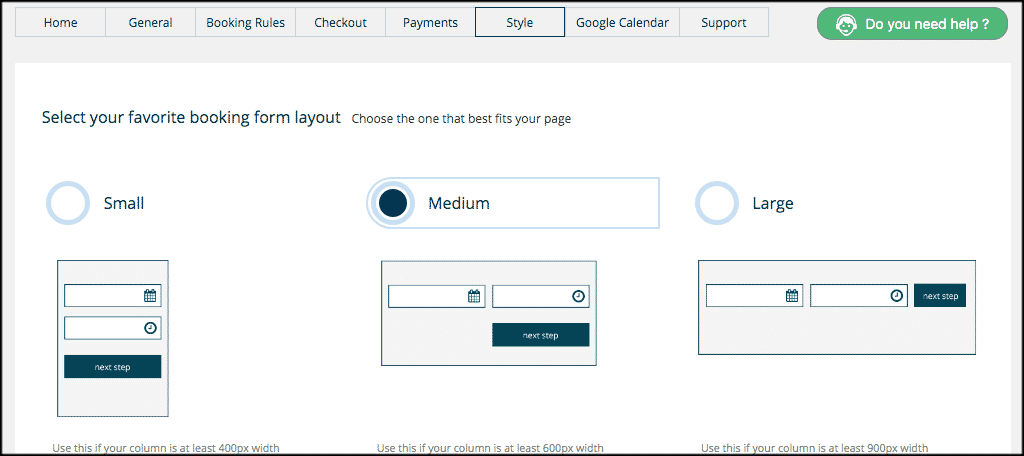 Salon booking style tab