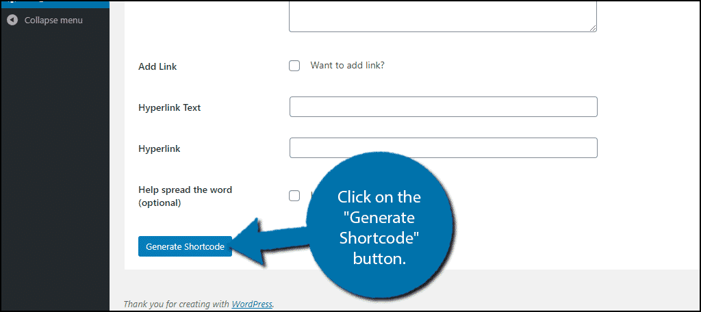 Generate Shortcode