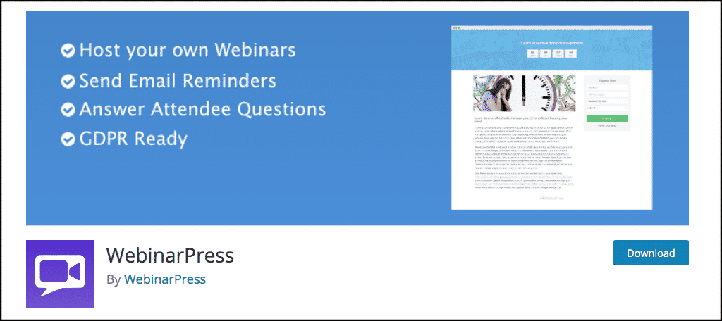 WebinarPress plugin for live stream websites