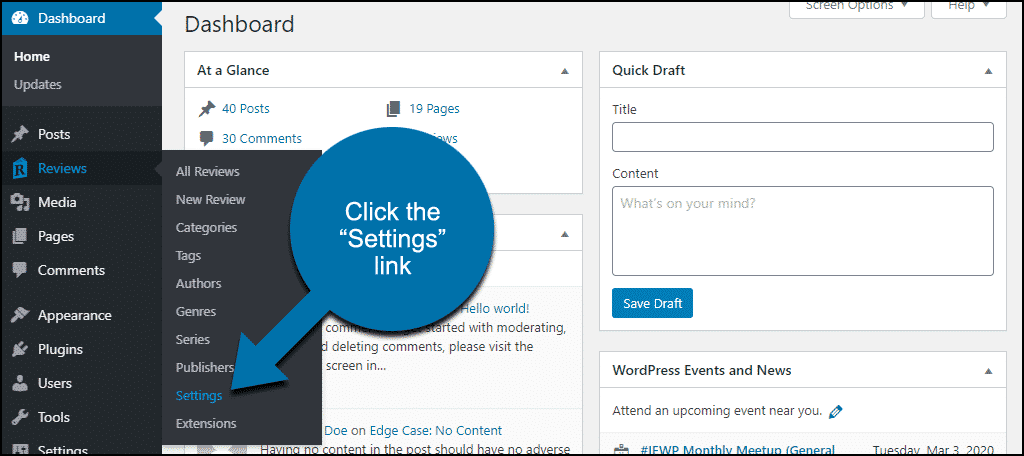 click the "Settings" link