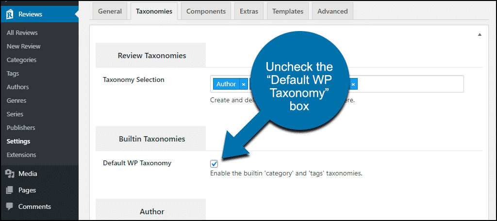 uncheck builtin categories and tags