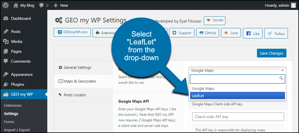 select "LeafLet" from the drop-down