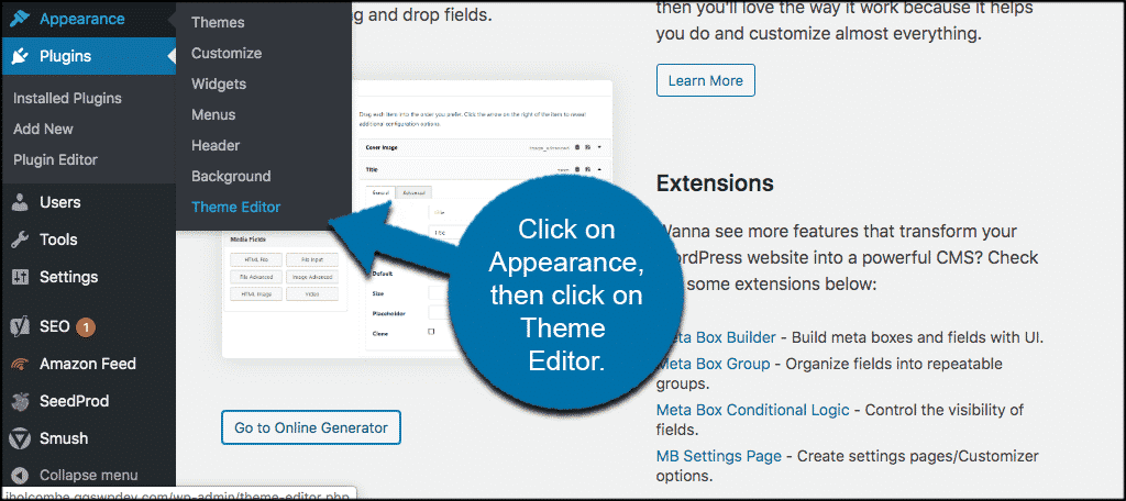 Click on appearance and click on theme editor