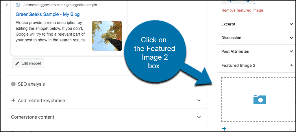 Click on dynamic featured image 2 box