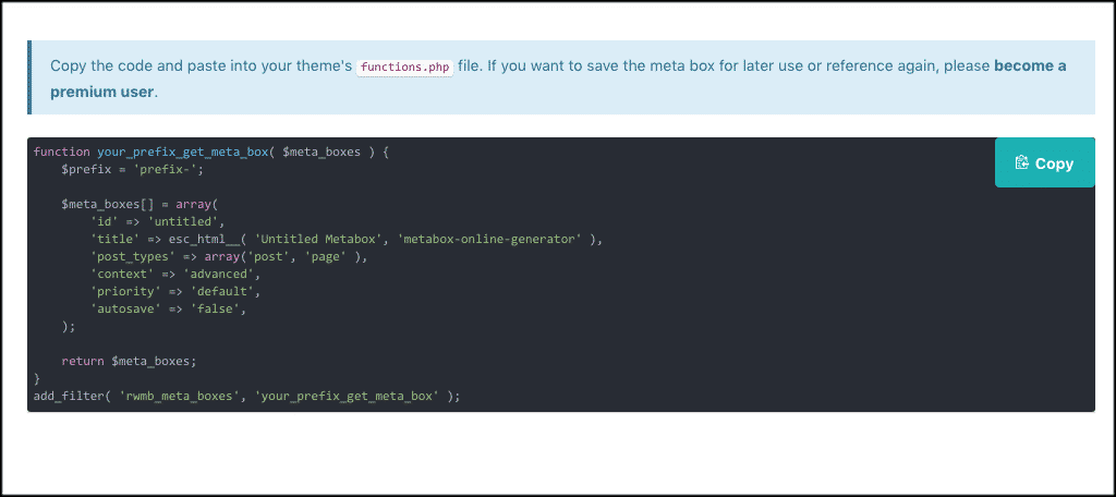 Copy code from custom meta box plugin