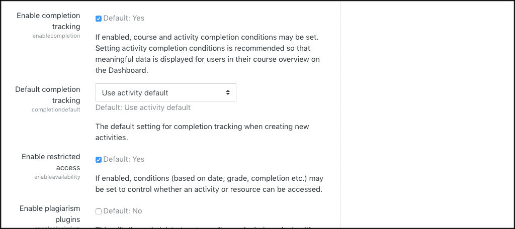 Enabe completion tracking for moodle course stats